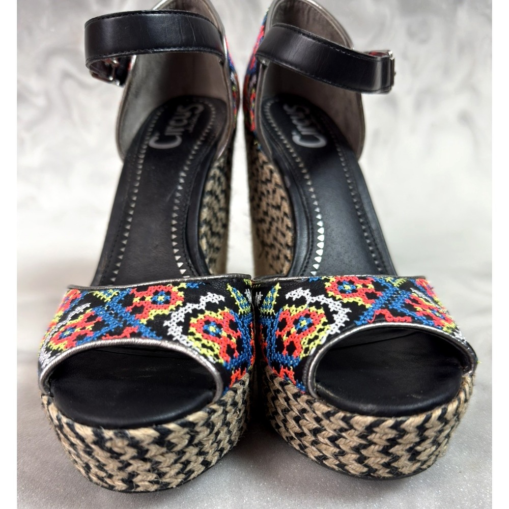 Circus by Sam Edelman Sutton Wedge Sandal 6M Tan Floral Embroidered Boho Strappy - Picture 5 of 15